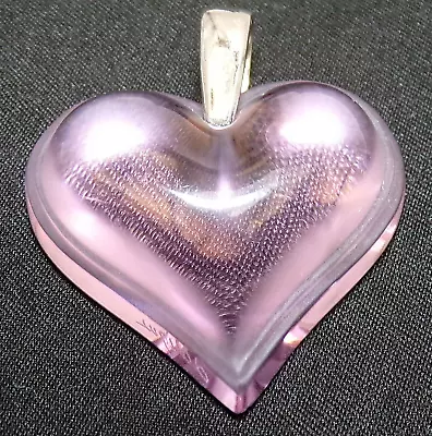 LALIQUE France STERLING SILVER PINK Puffy Heart ART GLASS PENDANT NECKLACE • £134.98