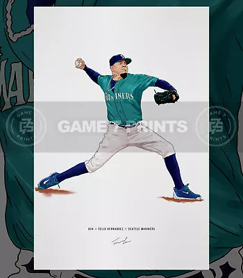 Felix Hernandez Seattle Mariners Baseball Illustrated Print Poster Art King • $19