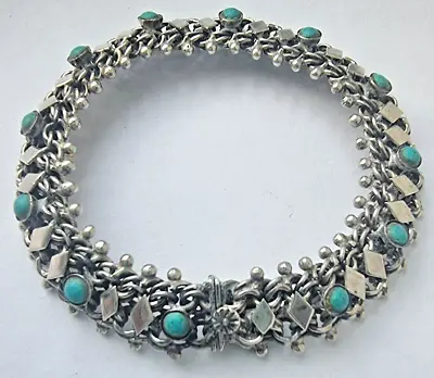 Vintage Taxo 925 Sterling Silver Petite Turquoise Bracelet • $75