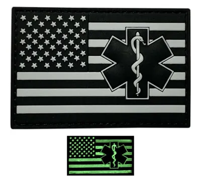 Medic EMT EMS USA Flag Patch (3D PVC -Glow Dark-3.0 X 2.0-MU1) • $7.75