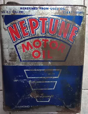 Rare Neptune Motor Oil Can Vintage Antique 2 Gal Empty Diamond Head Petroliana • $18