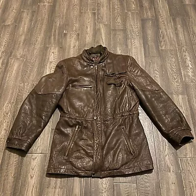 Lakeland Men’s Leather Jacket Shooting Patch 42 Long Double Collar Vintage • $124.99