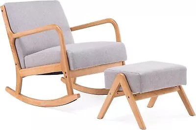 Fabric Rocking ChairMid-Century Glider Rocker With Padded Seat With Ottoman • $149.48