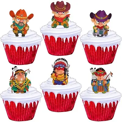 Cowboys And Indians Stand Up Cup Cake Toppers Edible Birthday Party Decorations • £2.38