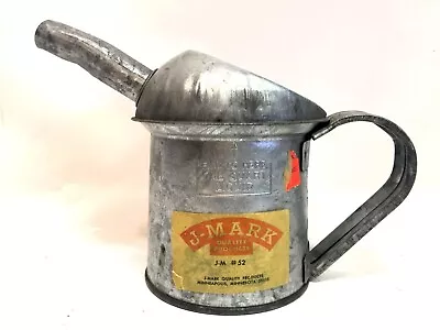 VINTAGE J-Mark 1-QUART GALVANIZED OIL FILLER CAN W/Fixed Spout J-M #52 USA Made • $17.05