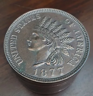 Vintage Indian Head Penny 1877 Stacked Metal Coin Bank 1975 • $15