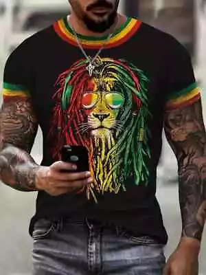 DREADLOCK LION Mens T-Shirt Rasta JAMAICA Lion Of Judah Jah Bob Marley SIZE XL • £16.95