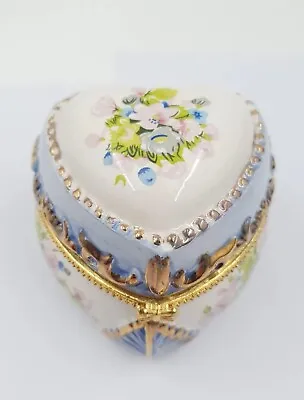 Music Box Heart Shaped Porcelain Trinket Box Plays Mozart Little Serenade Floral • £19.95