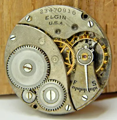 Vintage 1921 Elgin 463 7 Jewel Model 3 3/0s Pocket Watch Movement Dial & Hand • $39