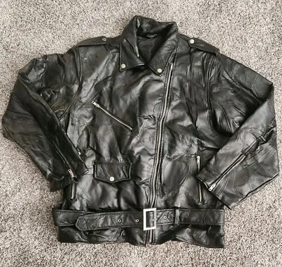 Vintage Genuine Leather Full Zip Motorcycle Jacket God Bless America XXL • $31.75