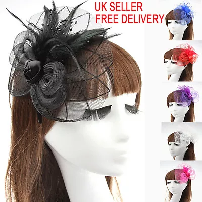 Beaded Feather Hair Fascinator Hair Clip Headband Mess Wedding Royal Races • £6.48