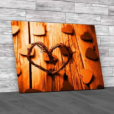 Romantic Shabby Chic Bedroom Ideas Love Hearts Orange Canvas Print Large • £14.95