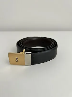$79.99 • Buy Vintage Yves Saint Laurent Reversible Black/Brown Leather Notch Belt 40”