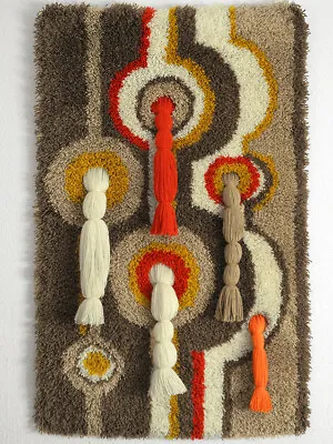 £225 • Buy 70's JUNGHANS Wool Pile Wall Hanging Rug Orange Yellow Vintage Mid Century Rya 