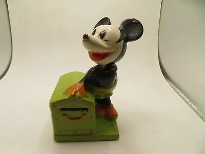 Mickey Mouse Treasure Chest Bank -Walt Disney Crown Toy 1930's Green Head Detach • $189.99