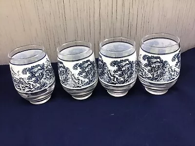  Wedgwood Countryside Blue & White Tumbler Glasses England 4.5  Set Of 4 EUC VIN • $18