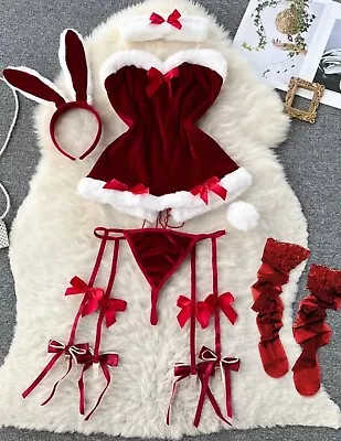 Women Cosplay Sexy Lingerie Costume Thong Red Medium Snow Bunny Rabbit Stockings • $19.95