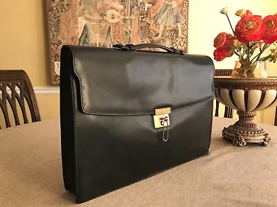 GUCCI Of MILANO   Vintage Black Leather Briefcase / Portfolio / Satchel - ITALIA • $449