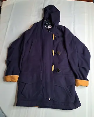 Vintage Mid Length STEPHANIE MATHEWS Pea Coat Jacket Wool Navy Blue Size Large • $34.99
