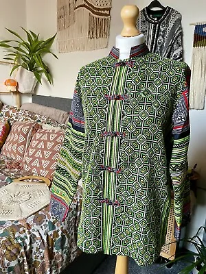 NWT Hmong Sapa Hemp Tribal Cotton Brocade Jacket S Festival 🔆Boho🔆Vietnam🔆Y2K • £59.99