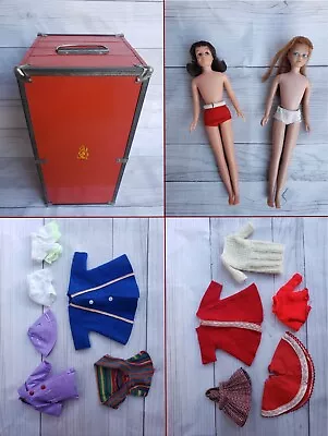 Vintage Doll Trunk Red Metal With 1963 Scooter & Skipper Plus Clothing LOT! • $150