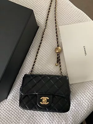 Chanel Black Lambskin Leather Mini Square Pearl Crush Crossbody Shoulder Bag • £6350