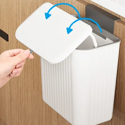 Lidded Wall-Mount Waste Bin 7/9L Kitchen Cabinet Door Cupboard Hanging Trash Can • £8.95