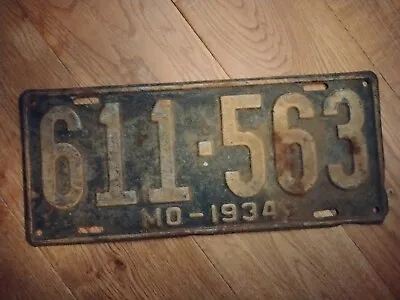 1934 Missouri License Plate # 611-563 Rat Rod Patina • $30