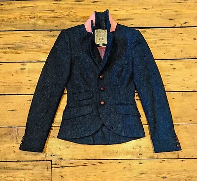 Jack Wills Abraham Moon Herringbon Tweed Jacket UK6 Navy Blue Pristine Condition • £40