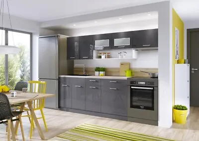 £744.95 • Buy Grey Gloss Kitchen 6 Unit Legs Soft Close Cabinets High Acrylic Finish 2.4m Luxe