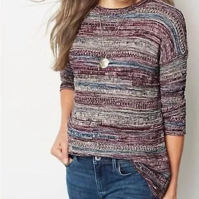 J. Jill Purple Mixed Textures 3/4 Sleeve 100% Cotton Sweater Women’s Size S Tall • $12.03