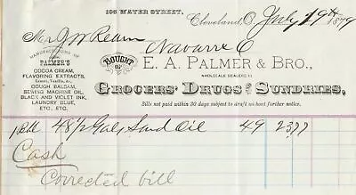 United States Cleveland 1879 E.A. Palmer & Brother Grocers Etc Receipt Ref 38638 • $8.94