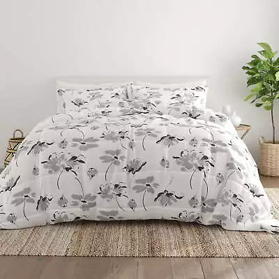  3-Piece Light Gray Magnolia Gray Print Comforter Set Twin/TwinXL • $31.35