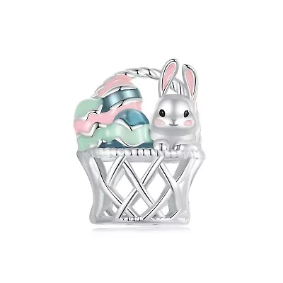 💖 Easter Bunny Eggs In Basket Charm Bead Genuine 925 Sterling Silver 💖 • £18.95