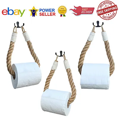 Retro Style Rope Toilet Roll Holder/Towel Rail Jute Nautical Theme With Brackets • £12.99