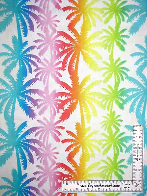 Palm Tree Fabric Island Tropical Breeze Beach White Cotton By Kanvas 1.750 Yards • $18.98