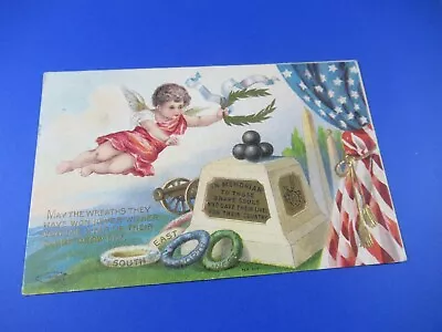 Vintage Memorial Day Postcard American Flag Angel With Wreath Cannon Balls • $3.75