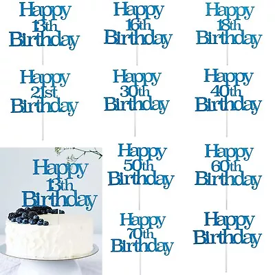 Blue Happy Birthday Cake Topper Decorations Men Boys Party Decor Decoration • £1.99