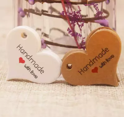 £2.80 • Buy Kraft Paper 'HANDMADE WITH LOVE' Gift Tags HEART Shape Labels 4x3cm Brown/White