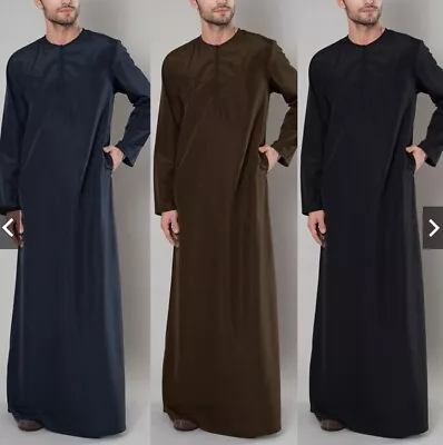 Men's Islamic Ramadan Jubba Kaftan Dishdash Arab Robe Thobe T Shirt Eid Gift • £14.88