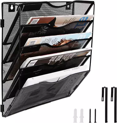 Hanging Wall File Organizer Document Office Folder Rack Mesh Holder 5 Pocket • $28.89