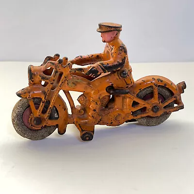 VINTAGE 1930's HUBLEY CAST IRON 6-1/2   POLICE PATROL MOTORCYCLE With DRIVER • $73