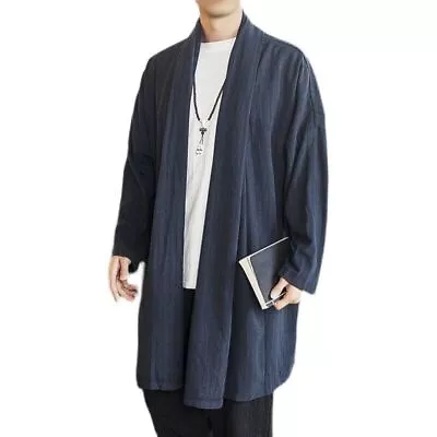 Men Kimono Cardigan Japanese Jacket Linen Coat Yukata Retro Loose Casual Outwear • $39.56