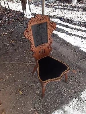 Tigers Oak 1800s Antique Chair Embossed Leather Courting Couple Panel Phoenix Co • $750