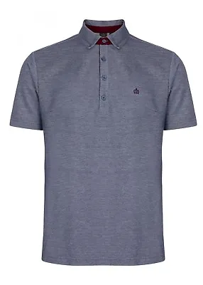 Mens Merc London Smart Retro Denim Look Cotton Polo Shirt Marine - Blue • £39.99