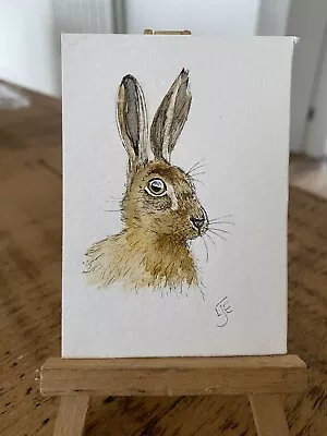 ORIGINAL ACEO Miniature Painting Wildlife/nature: Hare By Lisa EVANS • £4.95