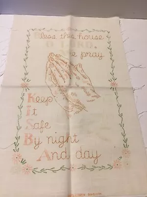 Vintage Color Bless This House O Lord We Pray Stamped Linen • $10