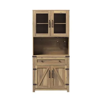 Modern Farmhouse Double Barn Door Accent Bar Cabinet With Goblet Holder • $280.02