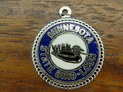 Vintage Silver MINNESOTA STATE BIRD LOON SOUVENIR DISC TRAVEL SHIELD Charm #M • $16.95