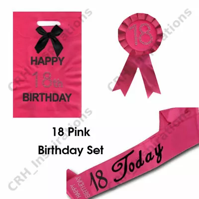 Hot Pink '18 Today' Sash 18th Birthday Rosette 18th Gift Bag NEW • £6.99